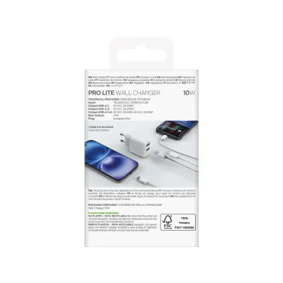 PURO - Cestovný adaptér PRO LITE 2x USB-A, 10 W, biela
