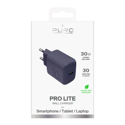 PURO - Cestovný adaptér PRO LITE, USB-C, PD 30 W, tmavá modrá