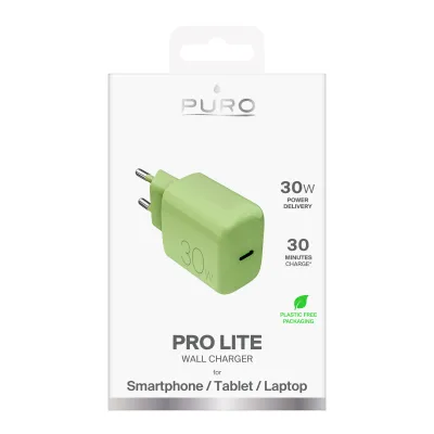PURO - Cestovný adaptér PRO LITE, USB-C, PD 30 W, zelená