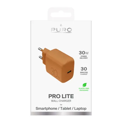 PURO - Cestovný adaptér PRO LITE, USB-C, PD 30 W, oranžová