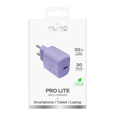 PURO - Cestovný adaptér PRO LITE, USB-C, PD 30 W, ružová