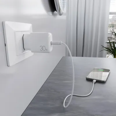 PURO - Cestovný adaptér PRO LITE, USB-C, PD 30 W, biela