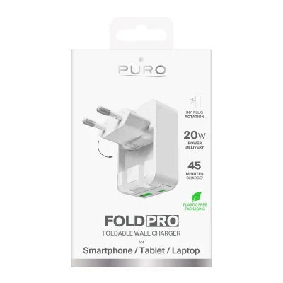PURO - Cestovný adaptér Fold Pro, 30 W PD, GaN, biela
