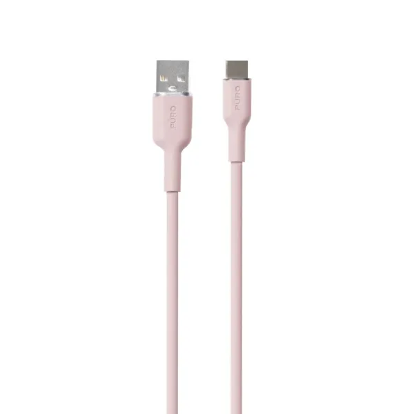 PURO - Kábel USB-C/USB-A, 60 W, Soft, 1,5 m, ružová