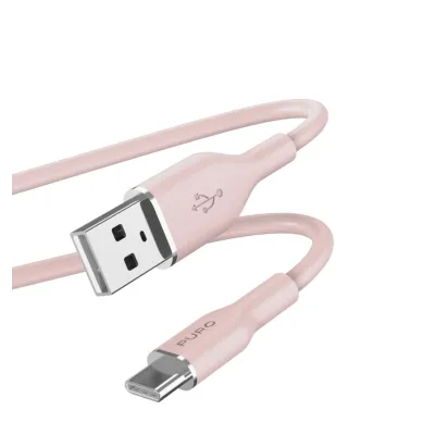 PURO - Kábel USB-C/USB-A, 60 W, Soft, 1,5 m, ružová