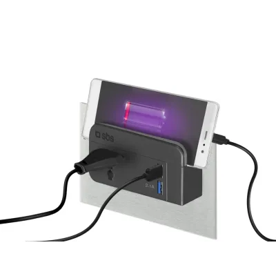 SBS - Cestovný adapter, univerzálny s vymeniteľným pinom US/EU/UK, čierna