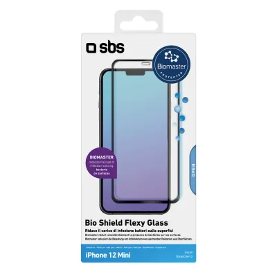 SBS - Ochranné sklo Flexy Biomaster pre iPhone 12 mini, antibakteriálne, čierna