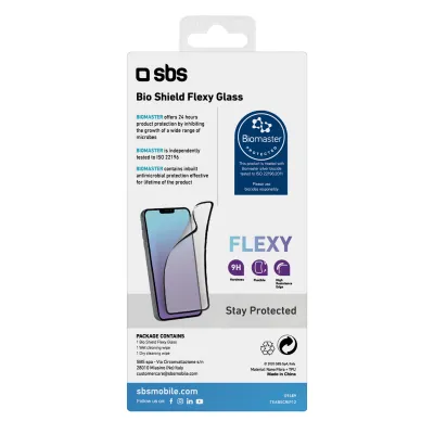 SBS - Ochranné sklo Flexy Biomaster pre iPhone 12 mini, antibakteriálne, čierna
