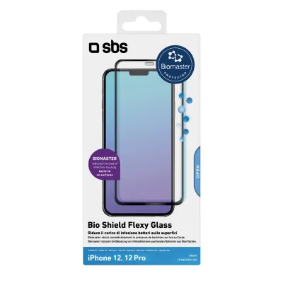 SBS - Ochranné sklo Flexy Biomaster pre iPhone 12/12 Pro, antibakteriálne, čierna