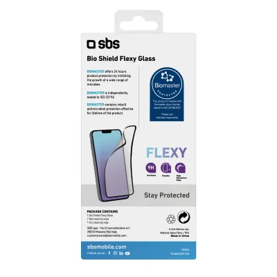 SBS - Ochranné sklo Flexy Biomaster pre iPhone 12/12 Pro, antibakteriálne, čierna