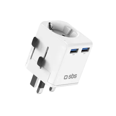 SBS - Univerzálny cestovný adaptér EU/UK/US/ASIA, 2x USB-C, biela