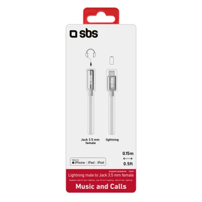 SBS - Adaptér pre smartfón Lightning/3,5mm jack (F), 15cm, strieborná