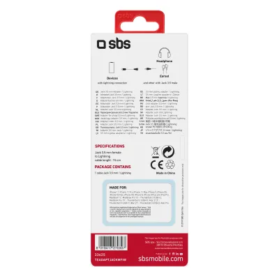 SBS - Adaptér pre smartfón Lightning/3,5mm jack (F), 15cm, strieborná