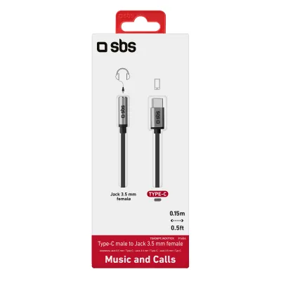SBS - Adaptér pre smartfón USB-C/3,5mm jack (F), 15cm, čierna