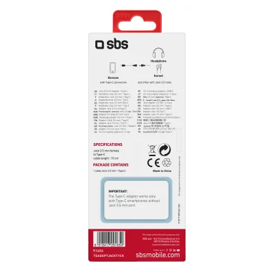 SBS - Adaptér pre smartfón USB-C/3,5mm jack (F), 15cm, čierna