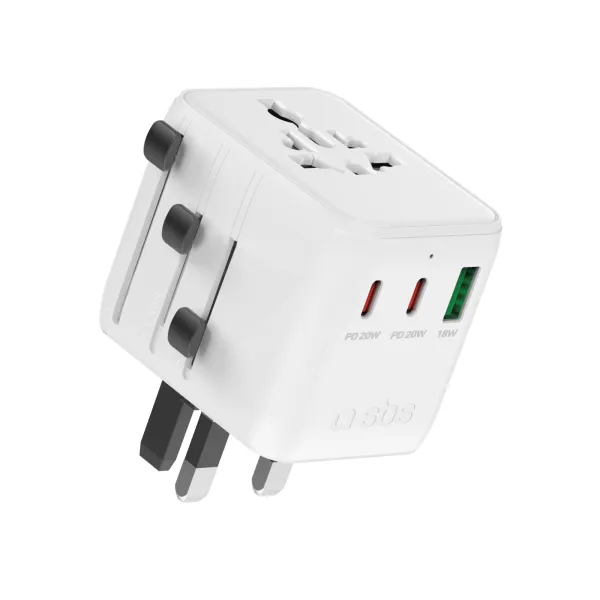 SBS - Univerzálny cestovný adaptér 2x USB-C/USB-A, 20 W, biela