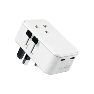 sbs - Univerzálny cestovný adaptér, 15 W, 2 x USB-C, 1 x USB-A, biela