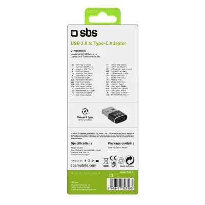 SBS - Adaptér USB-A samec/USB-C samica, čierna