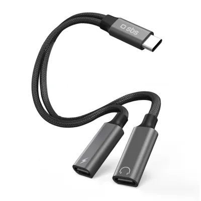 SBS - Rozdeľovací kábel USB-C/2x USB-C, 13 cm, čierna