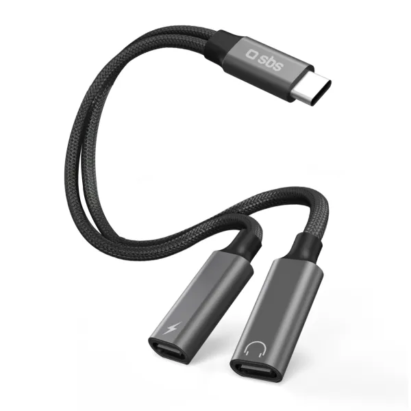 SBS - Rozdeľovací kábel USB-C/2x USB-C, 13 cm, čierna