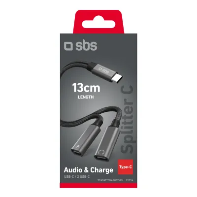 SBS - Rozdeľovací kábel USB-C/2x USB-C, 13 cm, čierna