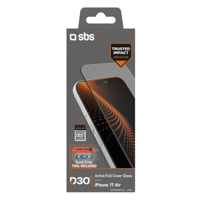 SBS - Tvrdené sklo Active Full Cover D3O s aplikátorom pre iPhone 17 Air, číra