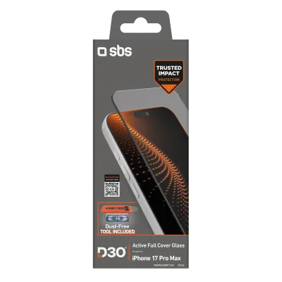 SBS - Tvrdené sklo Active Full Cover D3O s aplikátorom pre iPhone 17 Pro Max, číra