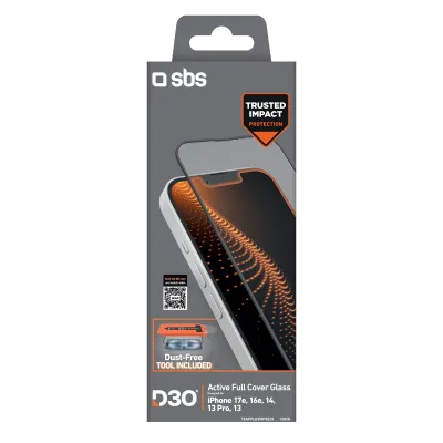 SBS - Tvrdené sklo Active Full Cover D3O s aplikátorom pre iPhone 17e/16e, číra