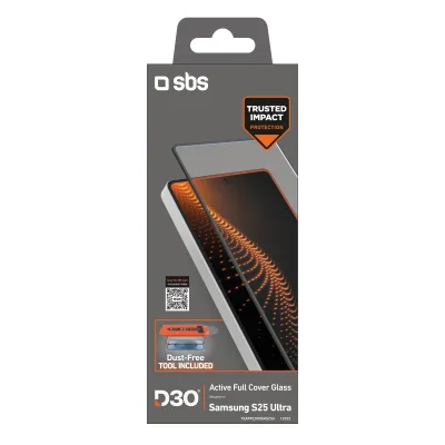SBS - Tvrdené sklo Active Full Cover D3O s aplikátorom pre Samsung Galaxy S25 Ultra, číra
