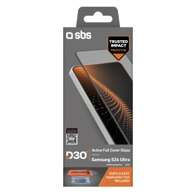 SBS - Tvrdené sklo Active Full Cover D3O s aplikátorom pre Samsung Galaxy S26 Ultra, číra
