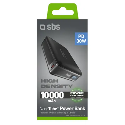 SBS - PowerBank 10000 mAh 30 W, PD, High Density, NanoTube, USB-C, čierna
