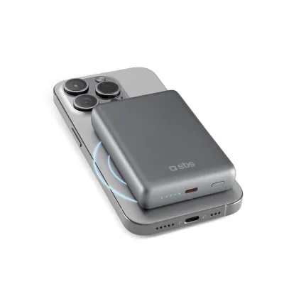 SBS - Bezdrôtová PowerBank MagSafe 10000 mAh, 20 W, SlimMag, PD, šedá