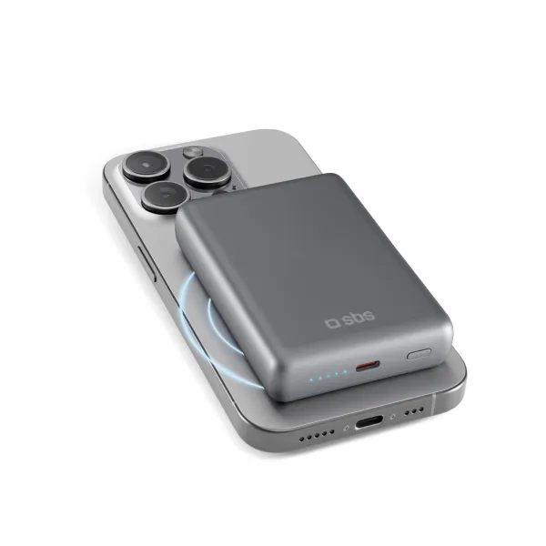 SBS - Bezdrôtová PowerBank MagSafe 10000 mAh, 20 W, SlimMag, PD, šedá