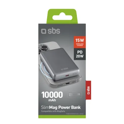 SBS - Bezdrôtová PowerBank MagSafe 10000 mAh, 20 W, SlimMag, PD, šedá