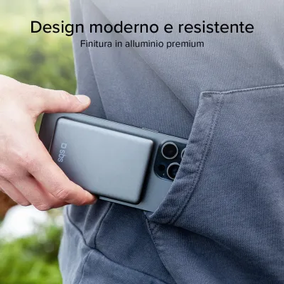 SBS - Bezdrôtová PowerBank MagSafe 10000 mAh, 20 W, SlimMag, PD, šedá