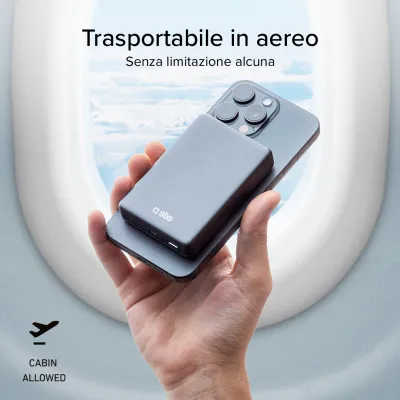 SBS - Bezdrôtová PowerBank MagSafe 10000 mAh, 20 W, SlimMag, PD, šedá