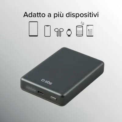 SBS - Bezdrôtová PowerBank MagSafe 10000 mAh, 20 W, SlimMag, PD, šedá