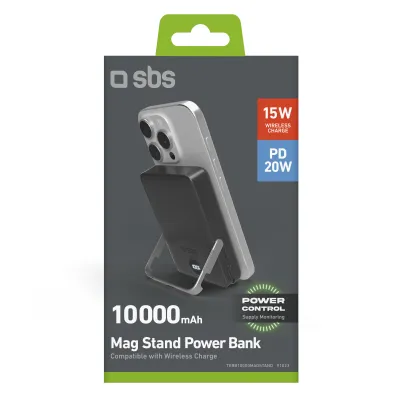 SBS - PowerBank 10000 mAh 20 W, Power Delivery, Mag Stand, čierna