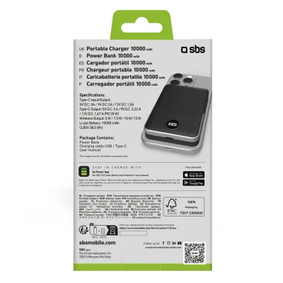 SBS - PowerBank 10000 mAh 20 W, Power Delivery, Mag Stand, čierna