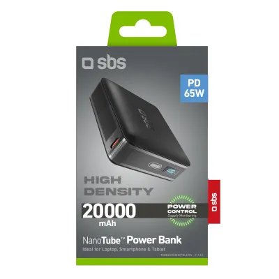 SBS - PowerBank 20000 mAh 65 W, PD, High Density, NanoTube, USB-C, čierna