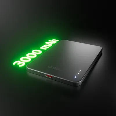 SBS - Bezdrôtová Powerbank 3000mAh 15 W Extra-slim, USB-C, kompatibilná s MagSafe, čierna
