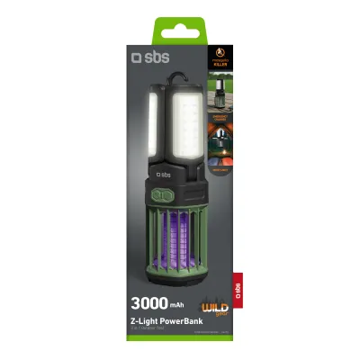 SBS - Svietidlo proti komárom & PowerBank WILD gear, 3000 mAh, s nočným svetlom, čierna