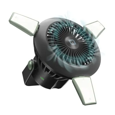 SBS - Ventilátor & PowerBank WILD gear 5000 mAh, so svetlom a solárnym nabíjaním, čierna