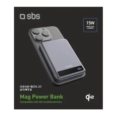SBS - Bezdrôtová PowerBank 4100 mAh Mag, 15 W, Qi2/USB-C, čierna