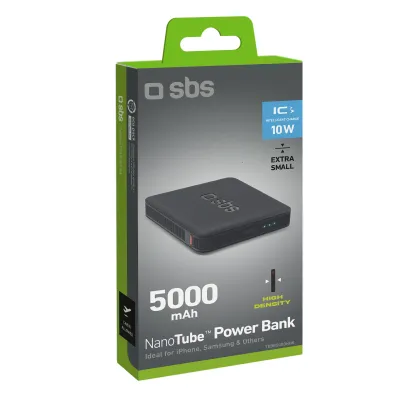 SBS - PowerBank 5000 mAh 10 W, Intelligent Charge, NanoTube, USB-C, čierna