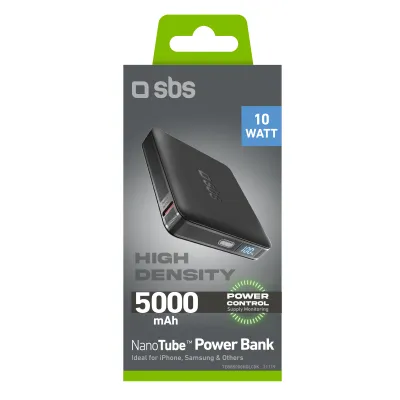 SBS - PowerBank 5000 mAh 10 W, High Density, NanoTube, USB-C, čierna