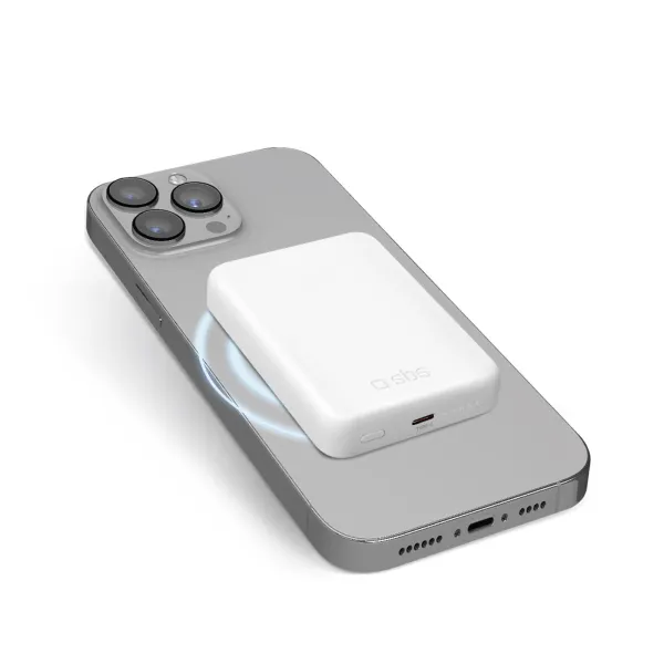 SBS - Bezdrôtová PowerBank 5000 mAh 15 W, Mini Mag, USB-C, PD, biela