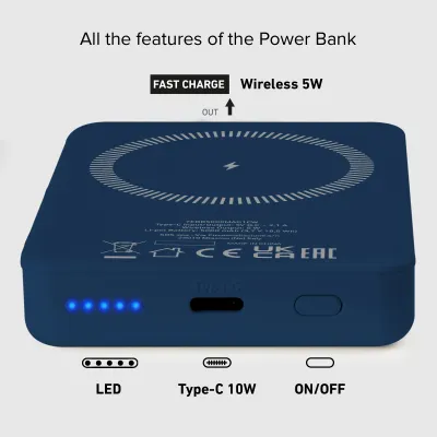 SBS - PowerBank 5000 mAh 10 W, kompatibilná s MagSafe, Mag Power, USB-C, modrá