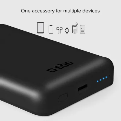 SBS - PowerBank 5000 mAh 10 W, kompatibilná s MagSafe, Mag Power, USB-C, čierna