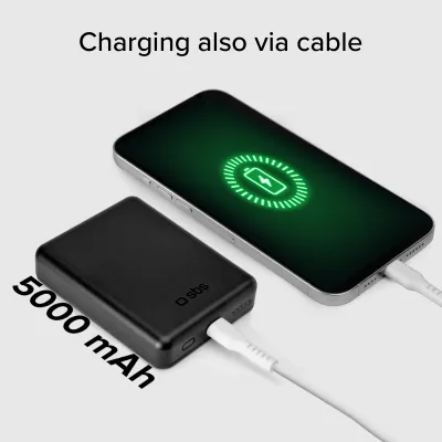 SBS - PowerBank 5000 mAh 10 W, kompatibilná s MagSafe, Mag Power, USB-C, čierna